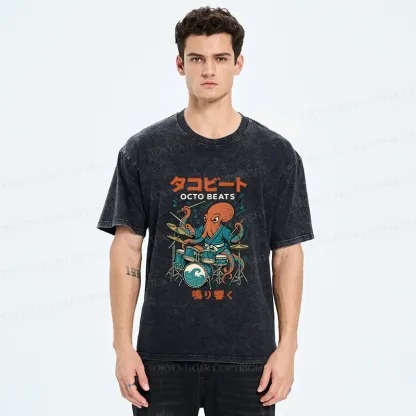 Tokyo-Tiger Octopus Drummer Washed T-Shirt