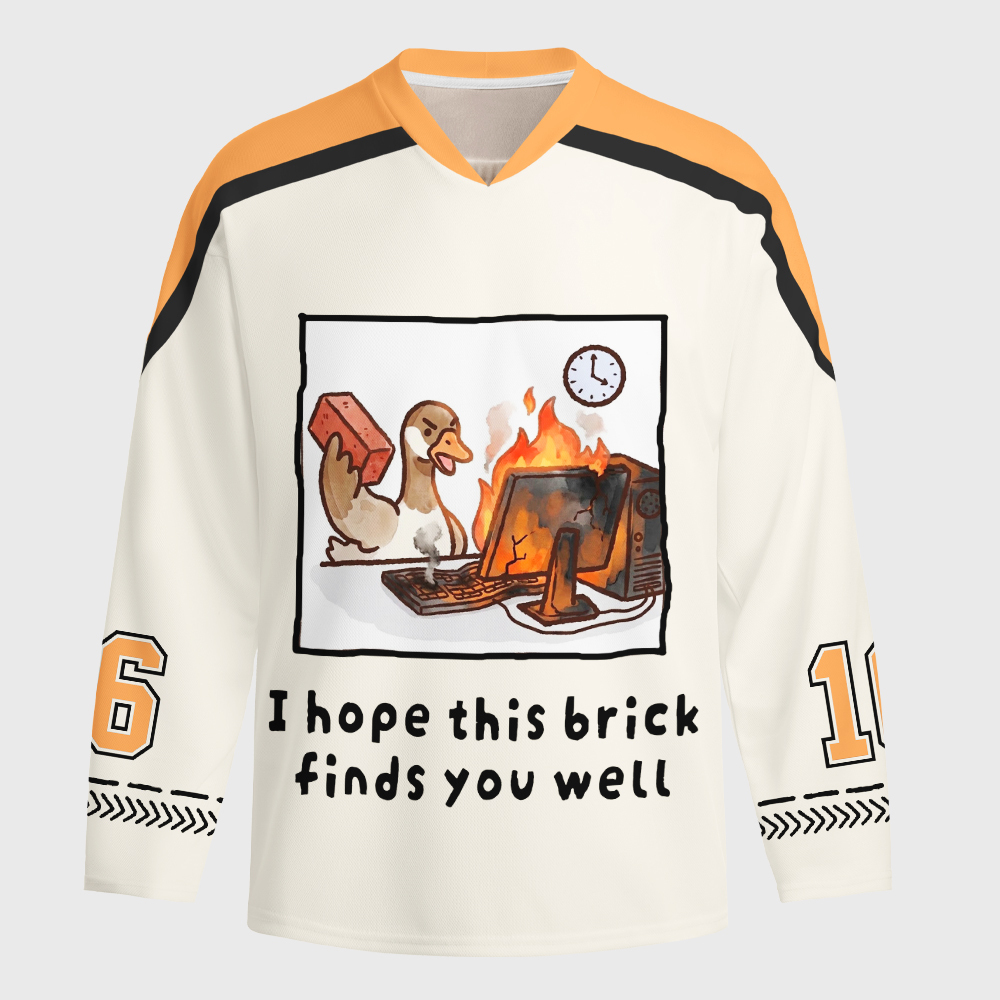 Tokyo-Tiger Office Angry Duck Graphic Long-Sleeve Hockey Jersey