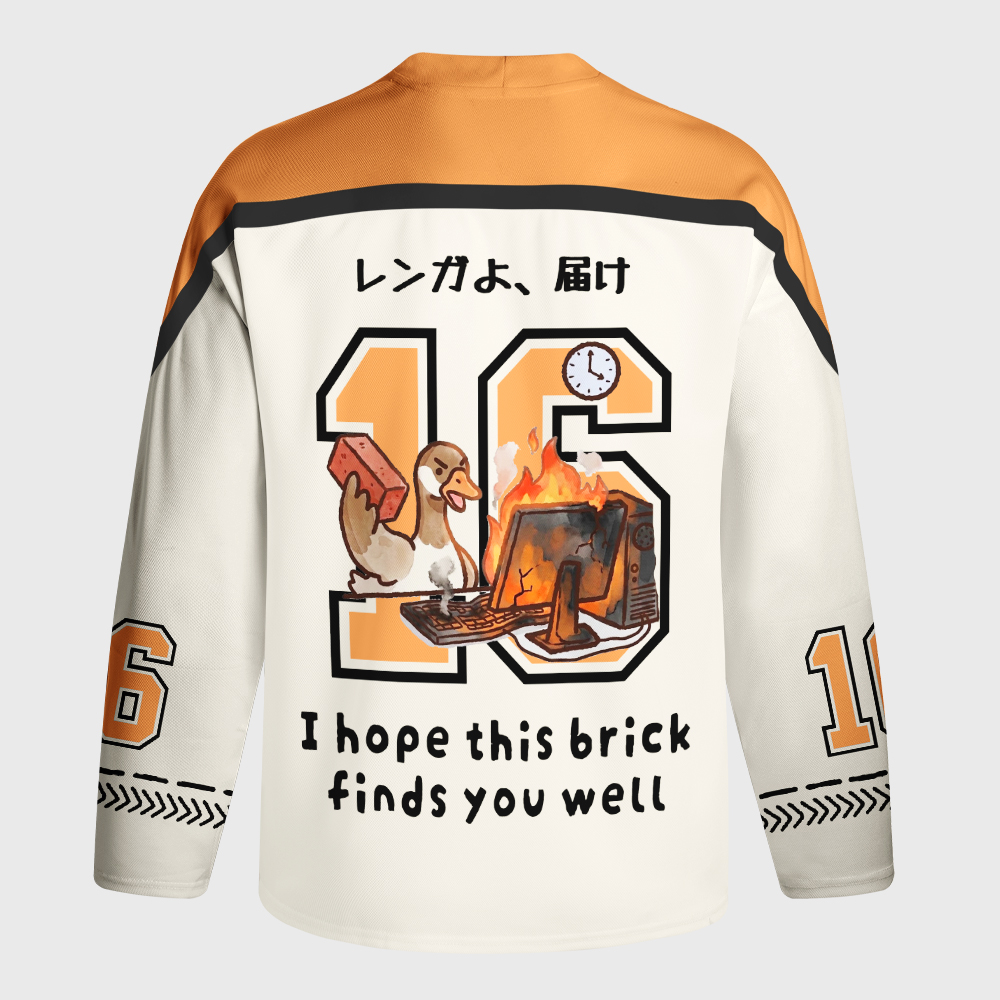 Tokyo-Tiger Office Angry Duck Graphic Long-Sleeve Hockey Jersey