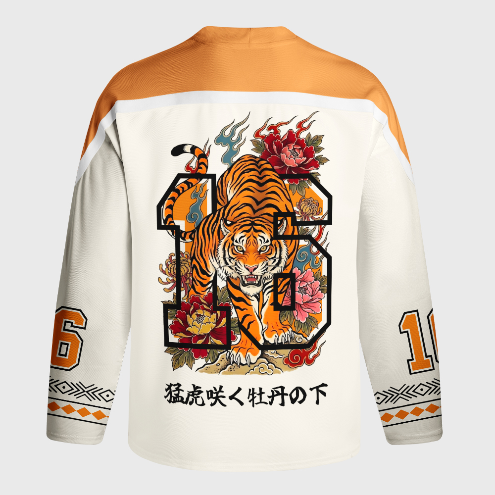 Tokyo-Tiger Floral Tiger Art Long-Sleeve Hockey Jersey