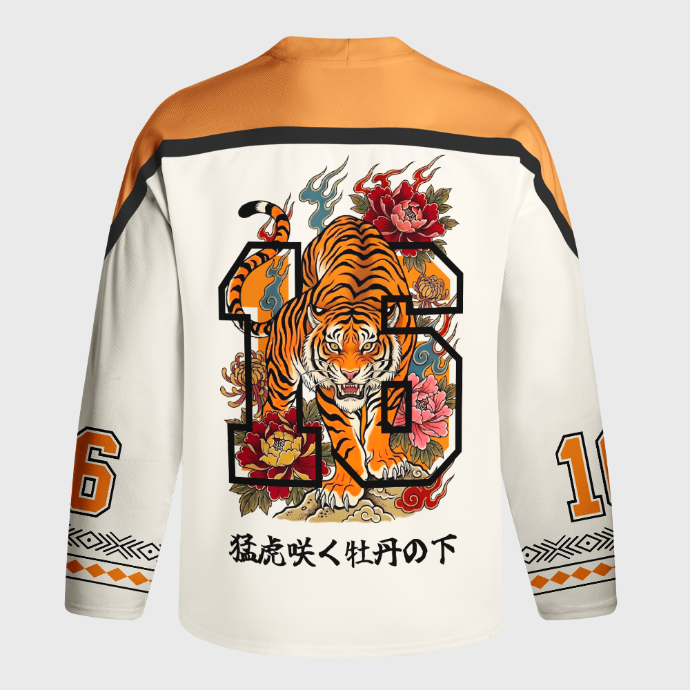 Tokyo-Tiger Floral Tiger Art Long-Sleeve Hockey Jersey