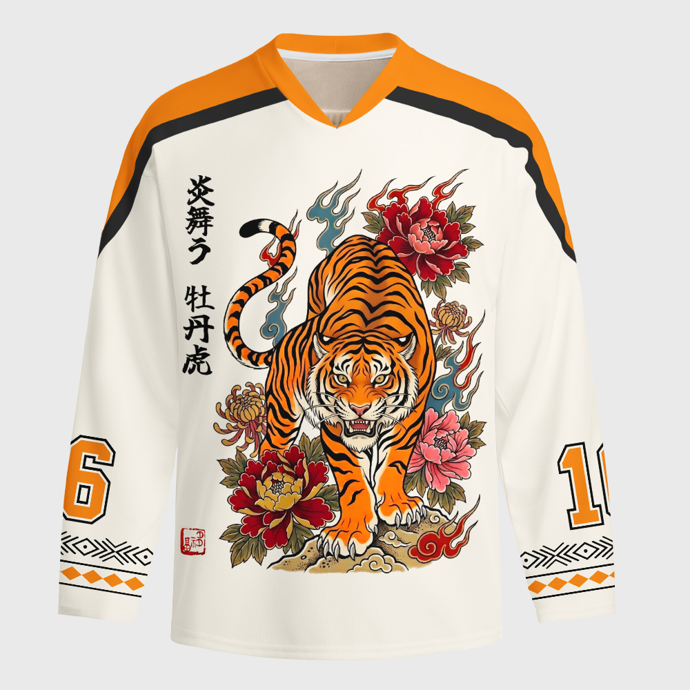 Tokyo-Tiger Floral Tiger Art Long-Sleeve Hockey Jersey
