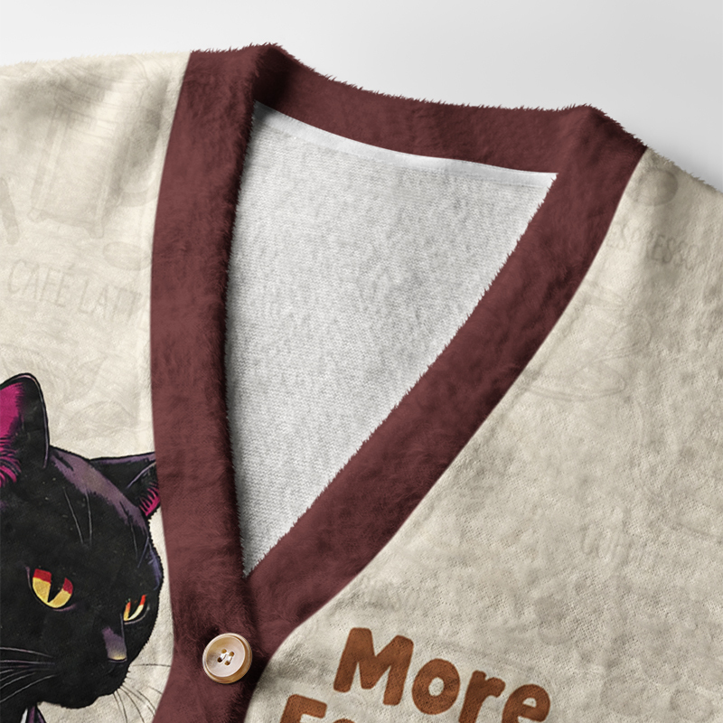 Tokyo-Tiger More Espresso Less Depresso Black Cat Ugly Cardigan Sweater