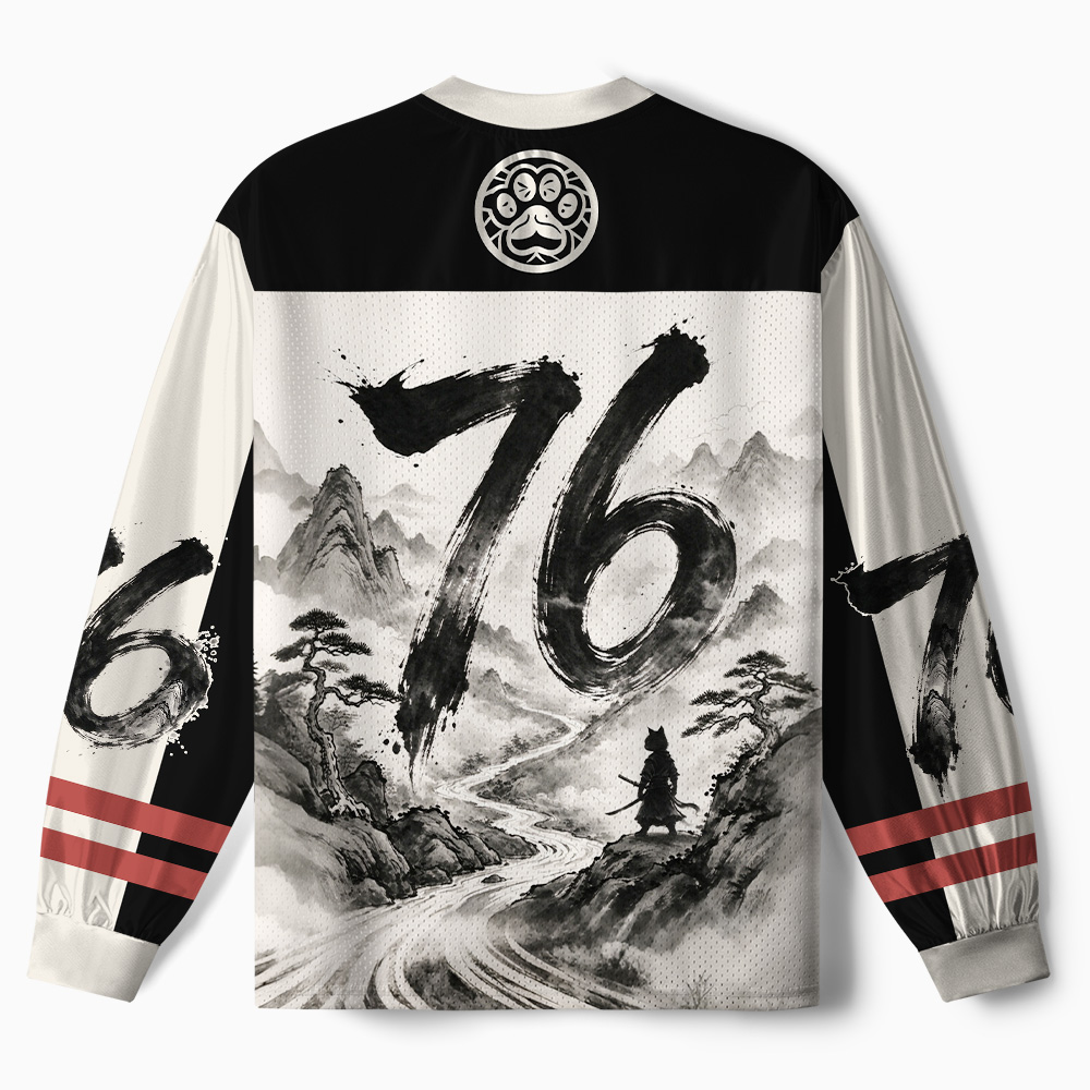 Tokyo-Tiger Samurai Cat Mountains Paneled Long Sleeve Jersey