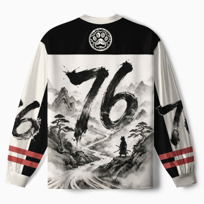 Tokyo-Tiger Samurai Cat Mountains Paneled Long Sleeve Jersey