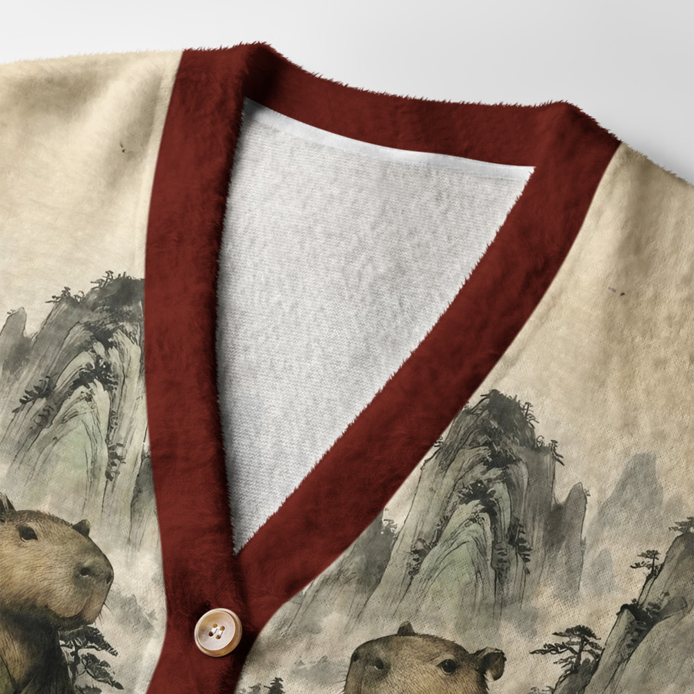 Tokyo-Tiger Capybara Samurai Ugly Cardigan Sweater