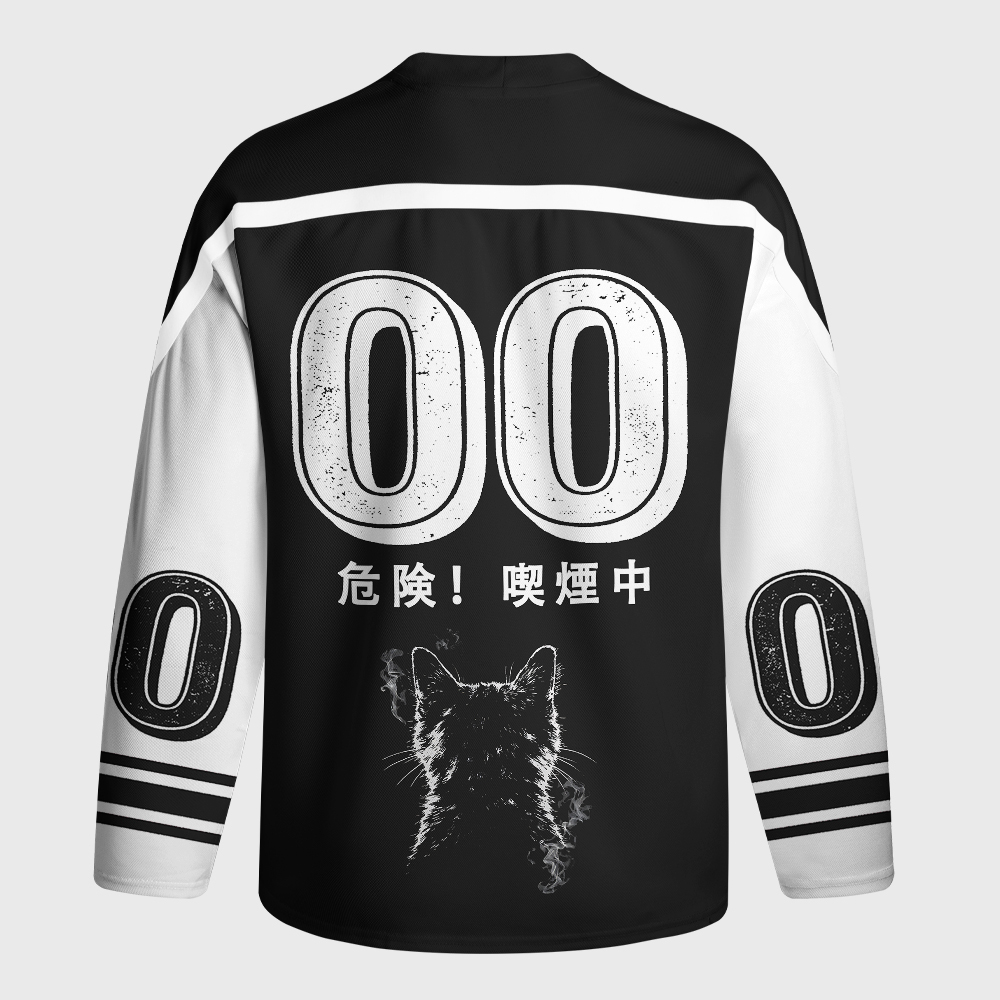Tokyo-Tiger Retro Cat Smoking Long-Sleeve Hockey Jersey