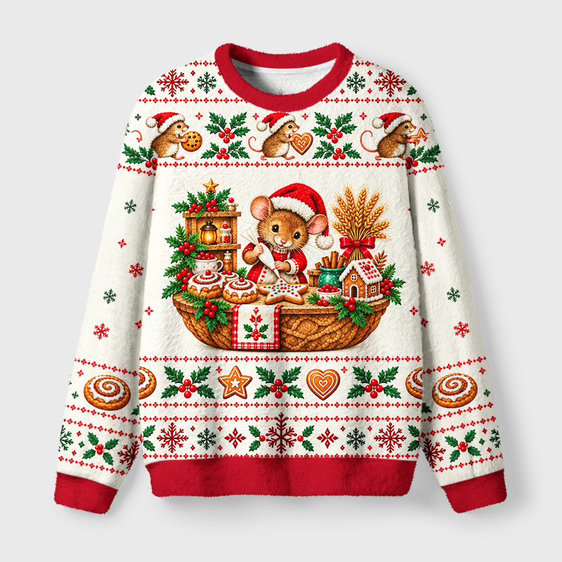 Tokyo-Tiger Mouse Bakes Cookies Fuzzy Christmas Ugly Sweatshirt Sale