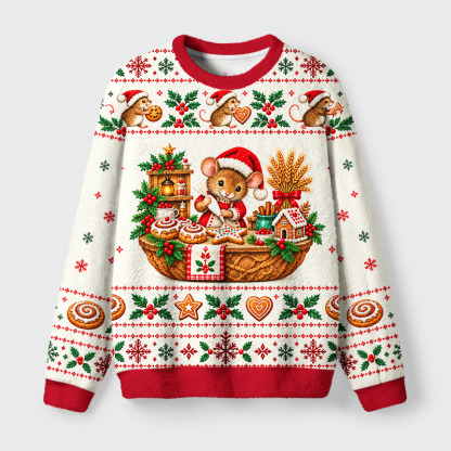 Tokyo-Tiger Mouse Bakes Cookies Fuzzy Christmas Ugly Sweatshirt