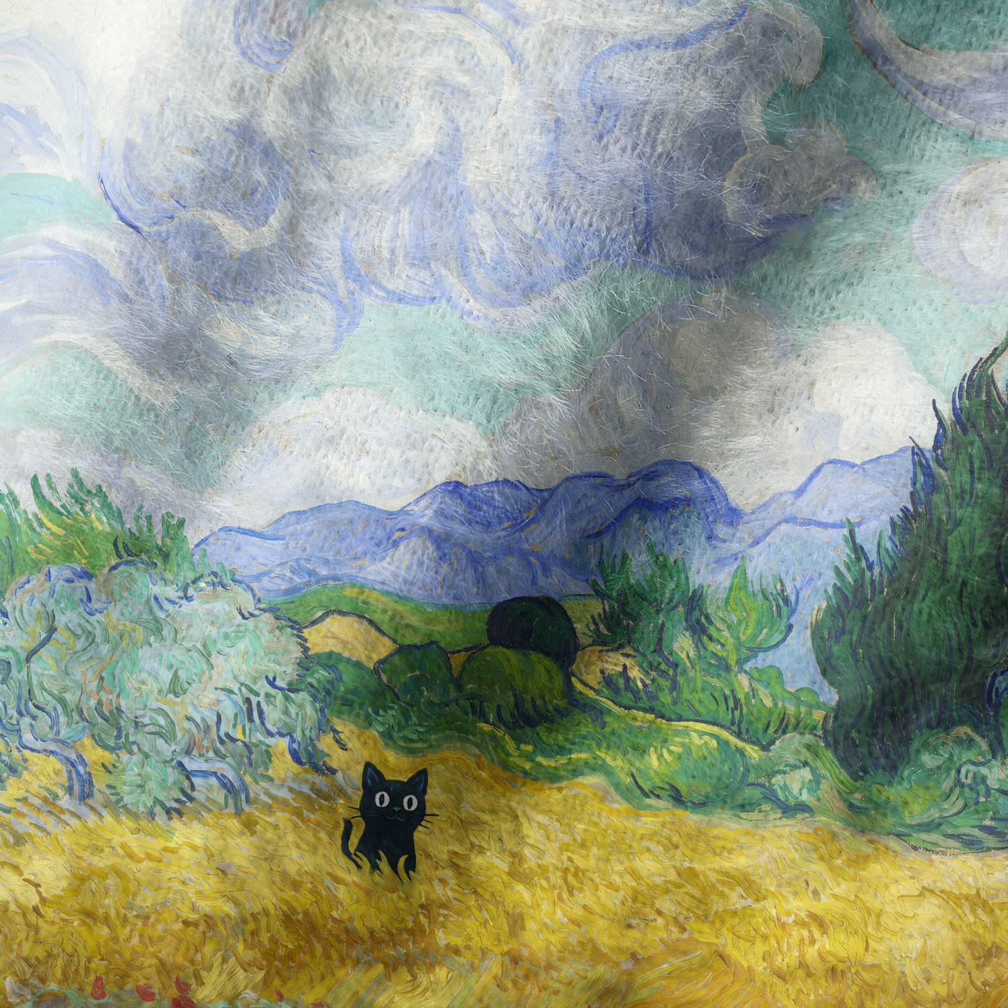 Tokyo-Tiger Black Cat In The Wheat Field Fuzzy Beanie
