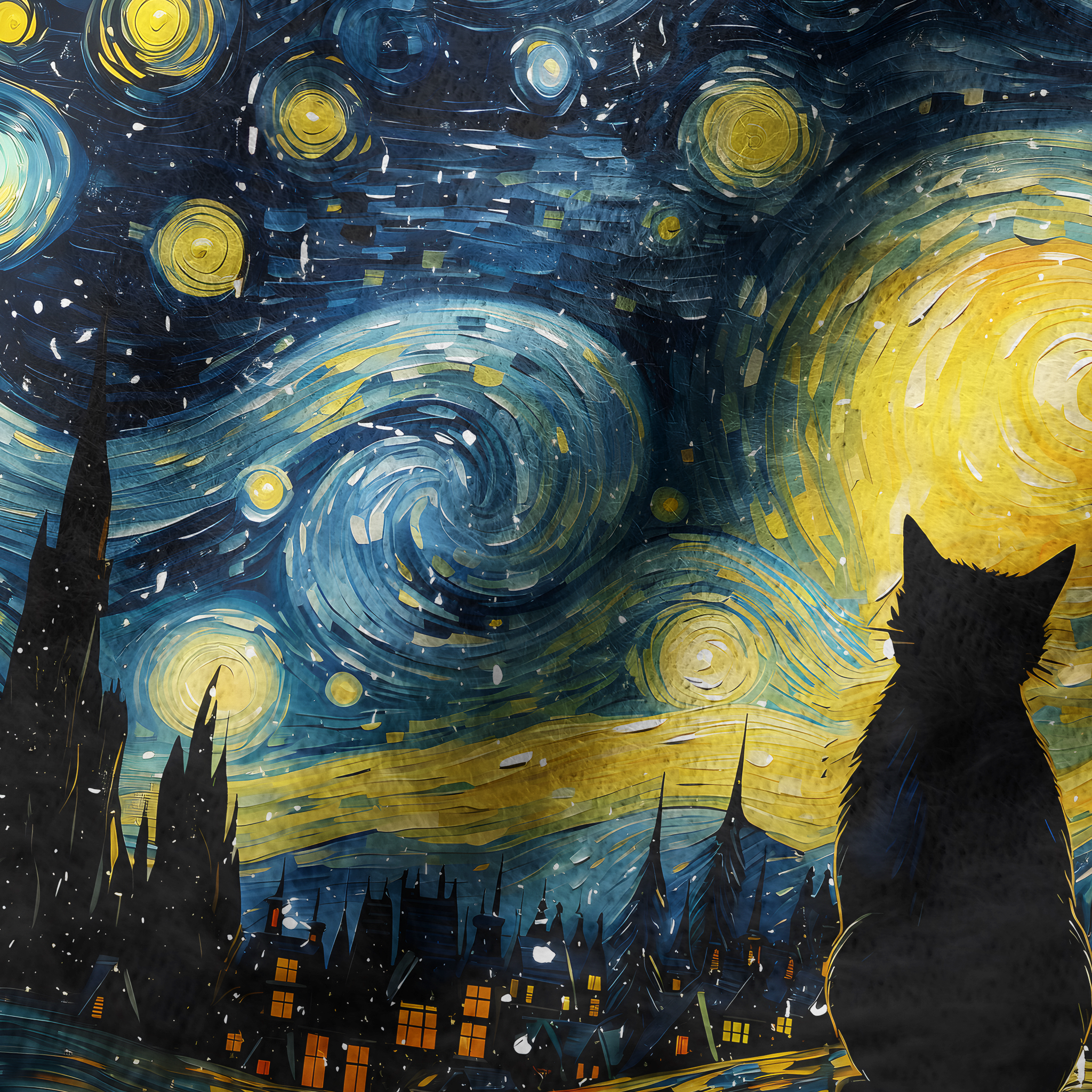Tokyo-Tiger Black Cat Under The Stars Fuzzy Beanie