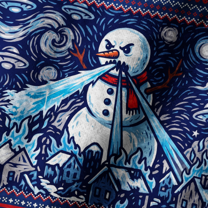 Tokyo-Tiger Starry Night Style Angry Snowman Laser Breath Fuzzy Beanie