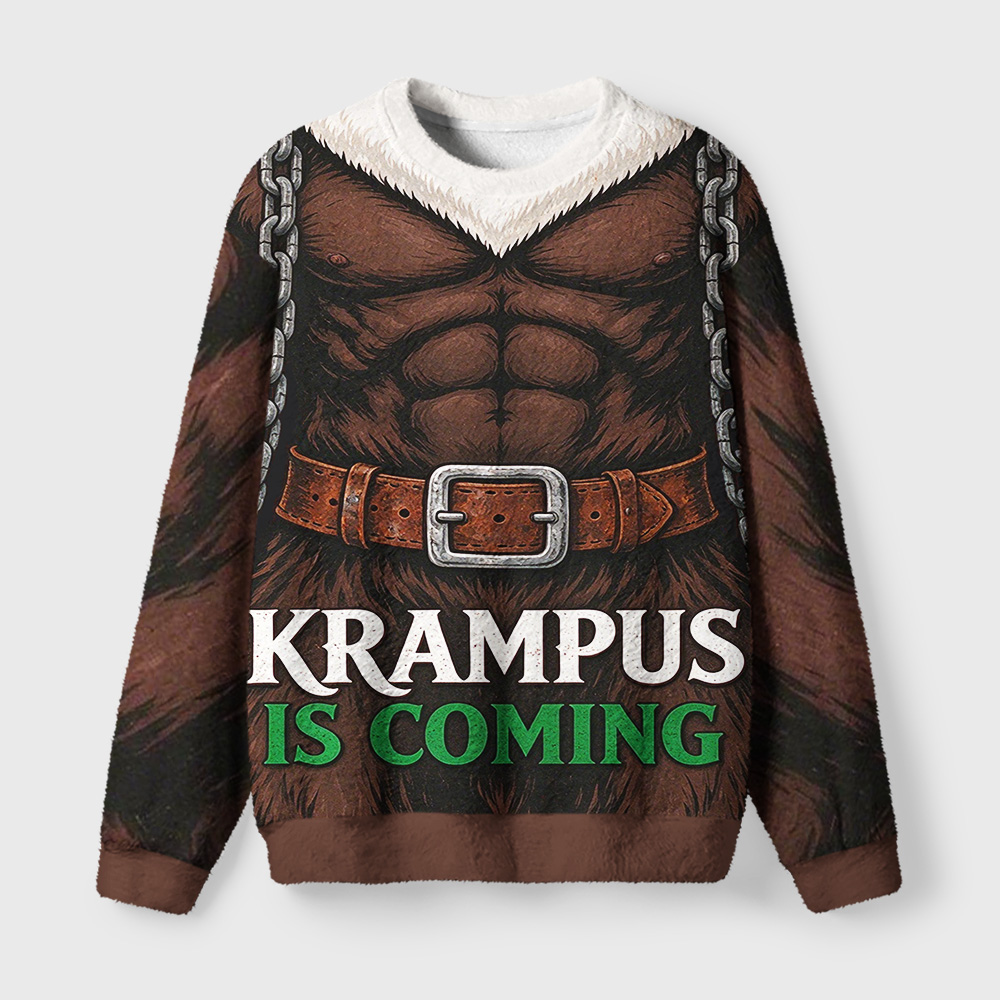Tokyo-Tiger Krampus Is Coming Fuzzy Christmas Ugly Sweatshirt