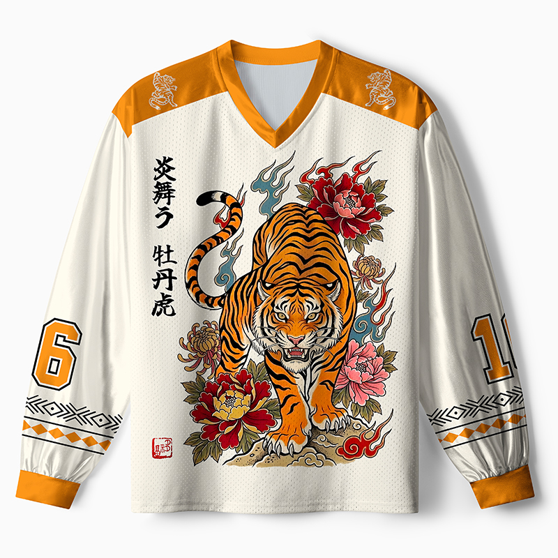 Tokyo-Tiger Floral Tiger Art Paneled Long Sleeve Jersey