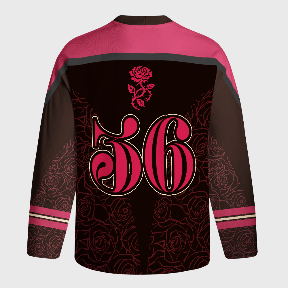 Tokyo-Tiger Ukiyo-e Black Cat Rose Long-Sleeve Hockey Jersey