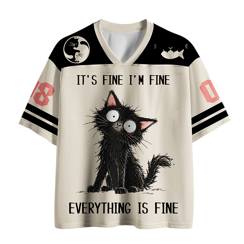 Tokyo-Tiger It's Fine Black Cat Meme Mesh Jersey
