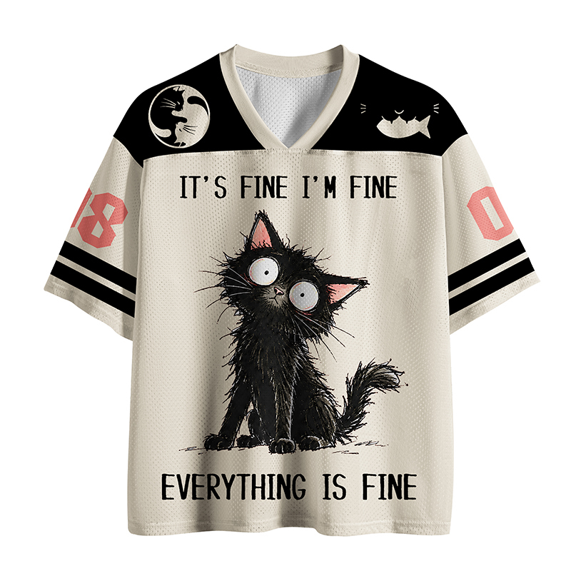 Tokyo-Tiger It's Fine Black Cat Meme Mesh Jersey