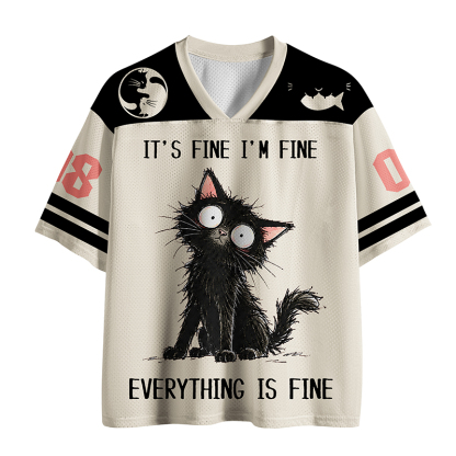 Tokyo-Tiger It's Fine Black Cat Meme Mesh Jersey