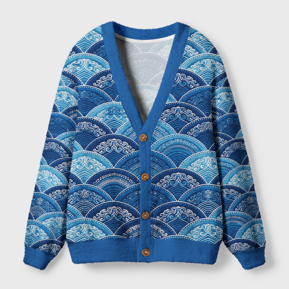 Tokyo-Tiger Seigaiha Wave Ugly Cardigan Sweater