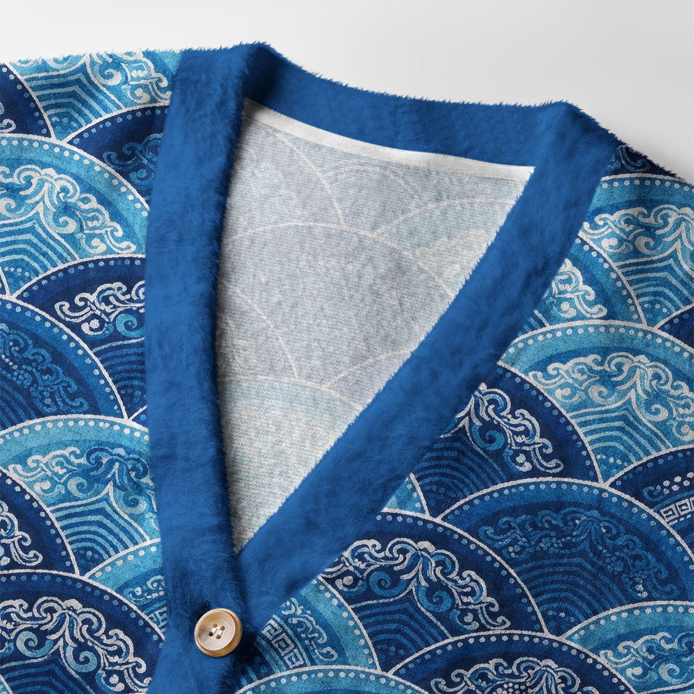 Tokyo-Tiger Seigaiha Wave Ugly Cardigan Sweater