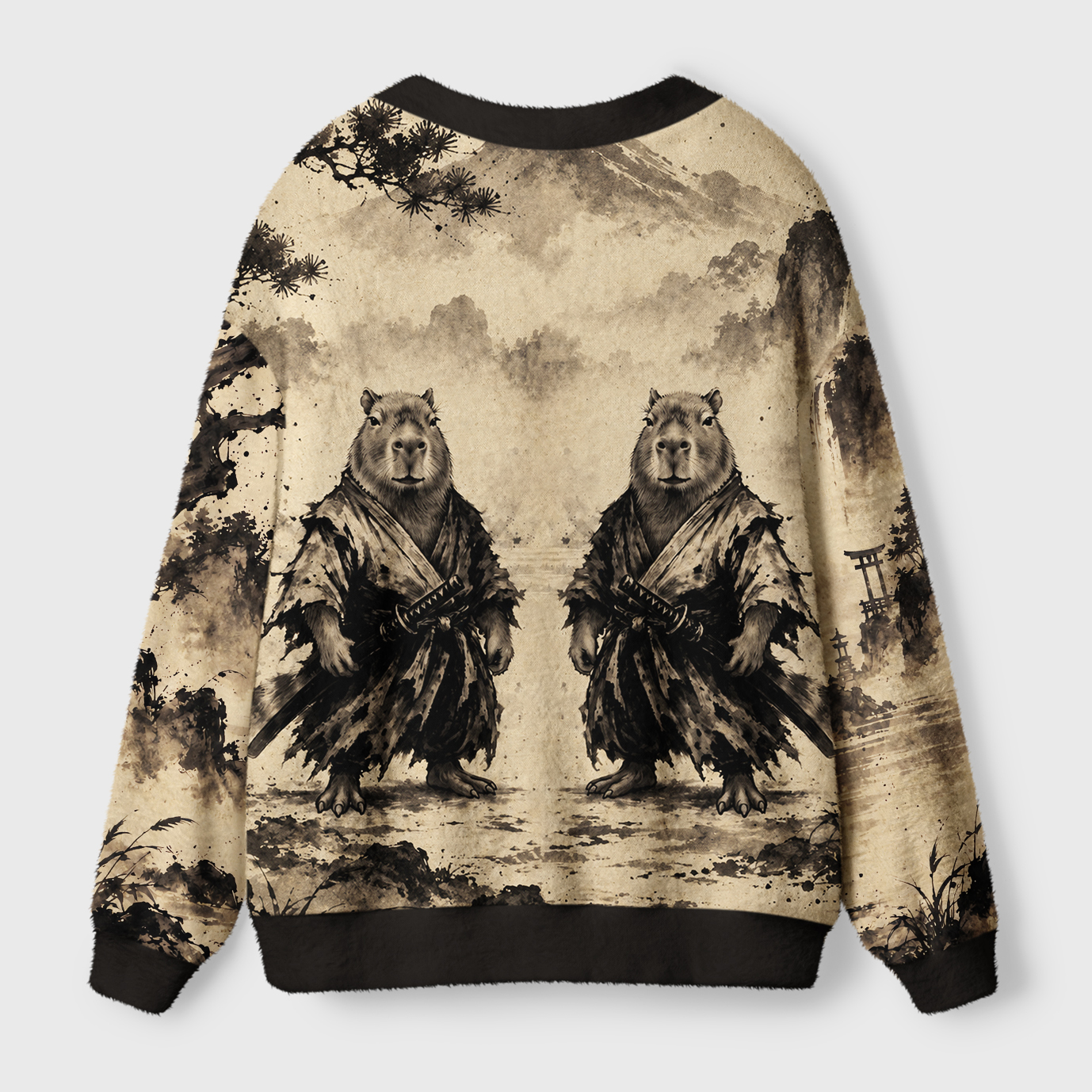Tokyo-Tiger Calm Blade Capybara Samurai Ugly Cardigan Sweater
