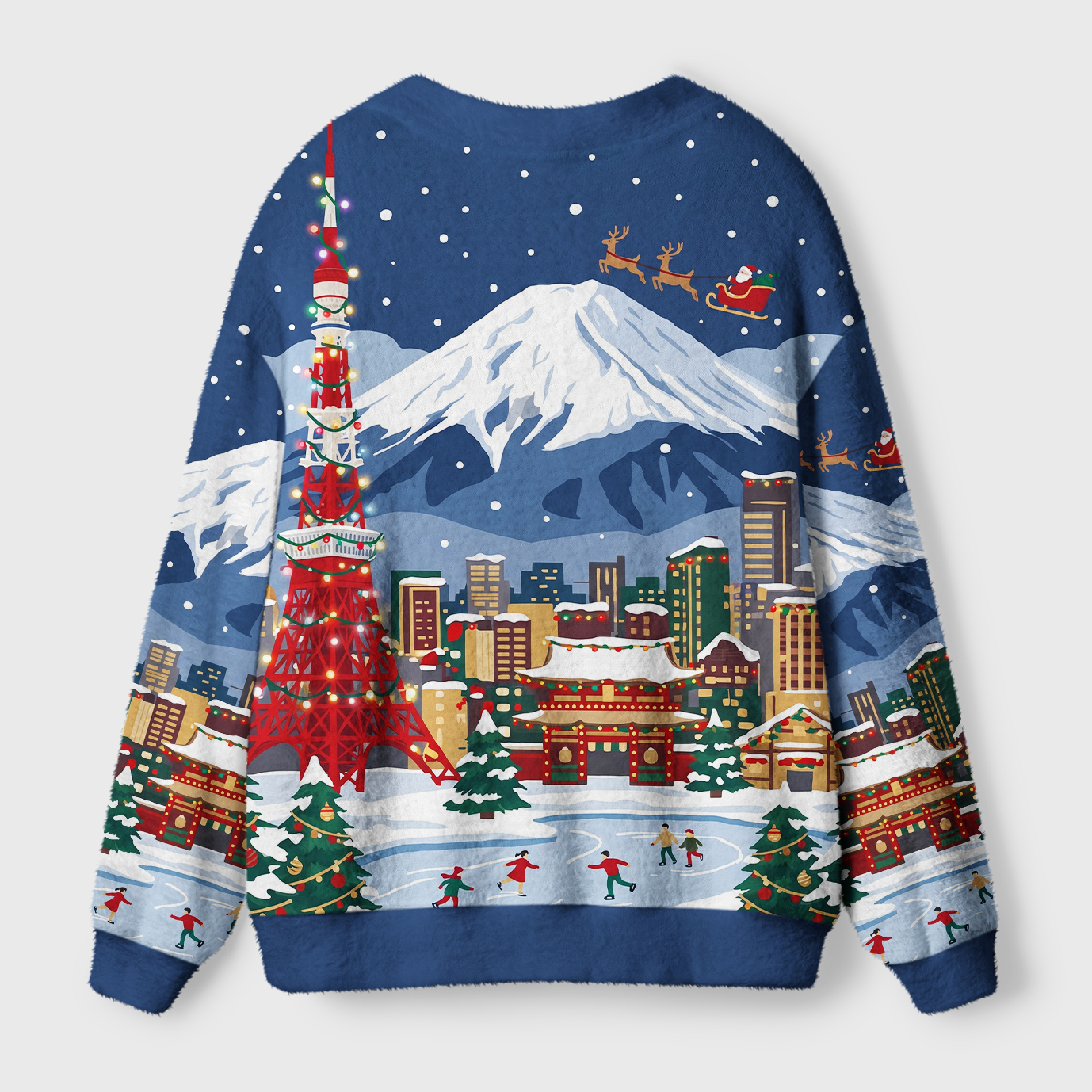 Tokyo-Tiger Snowy Tokyo Cityscape Ugly Cardigan Sweaterr