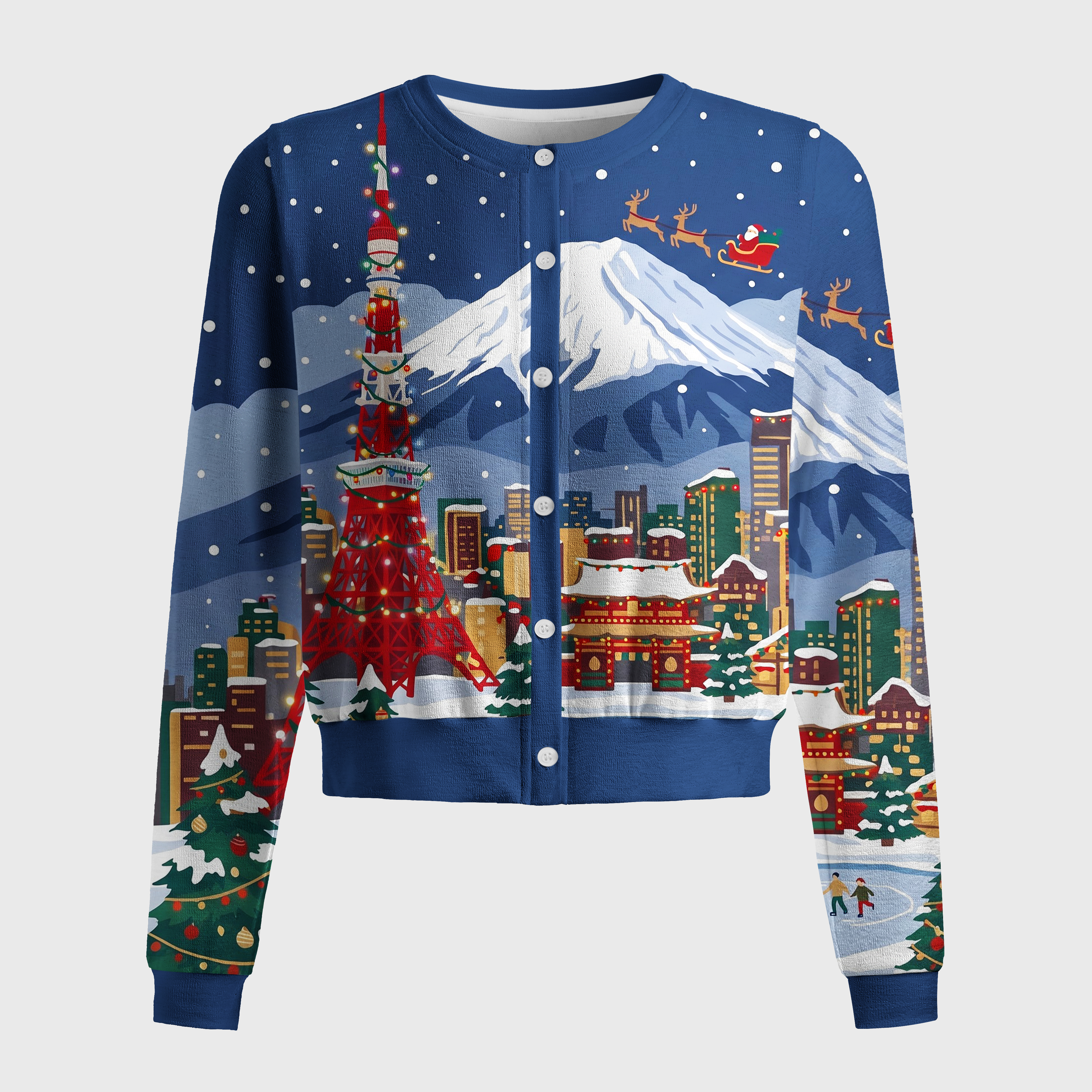 Tokyo-Tiger Snowy Tokyo Cityscape Women's Lightweight Cardigan