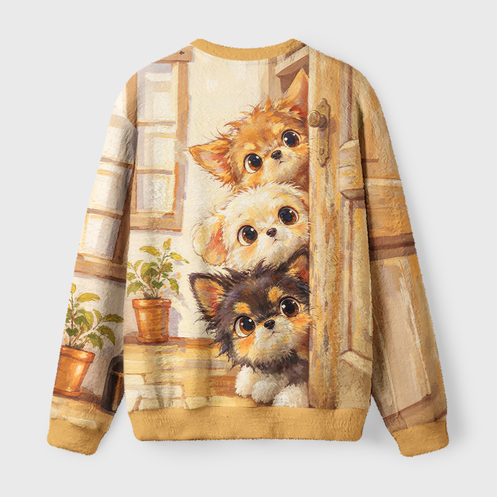 Tokyo-Tiger Peek-a-Pup Fuzzy Christmas Ugly Sweatshirt
