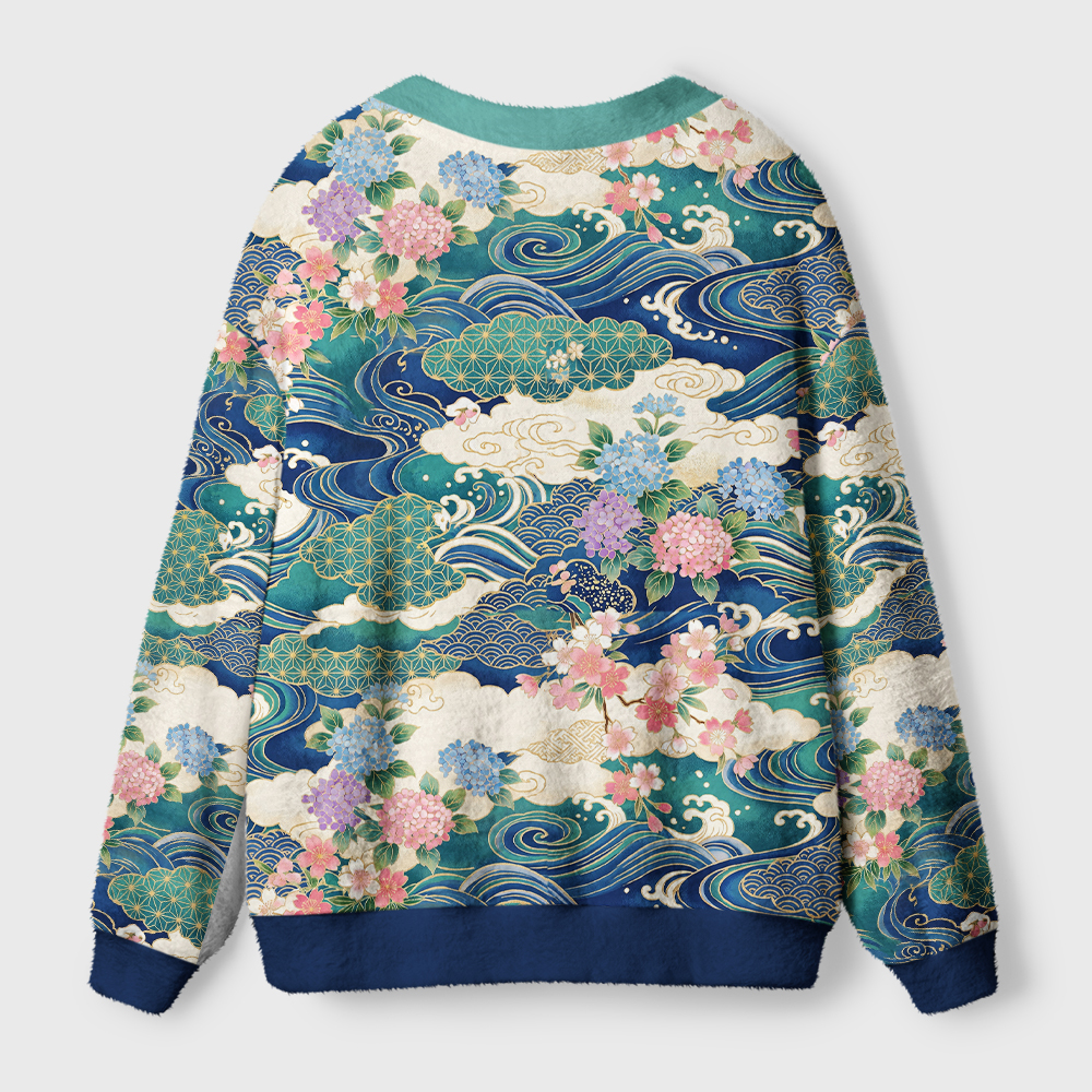 Tokyo-Tiger Blossoms Ride The Japanese Waves Ugly Cardigan Sweater