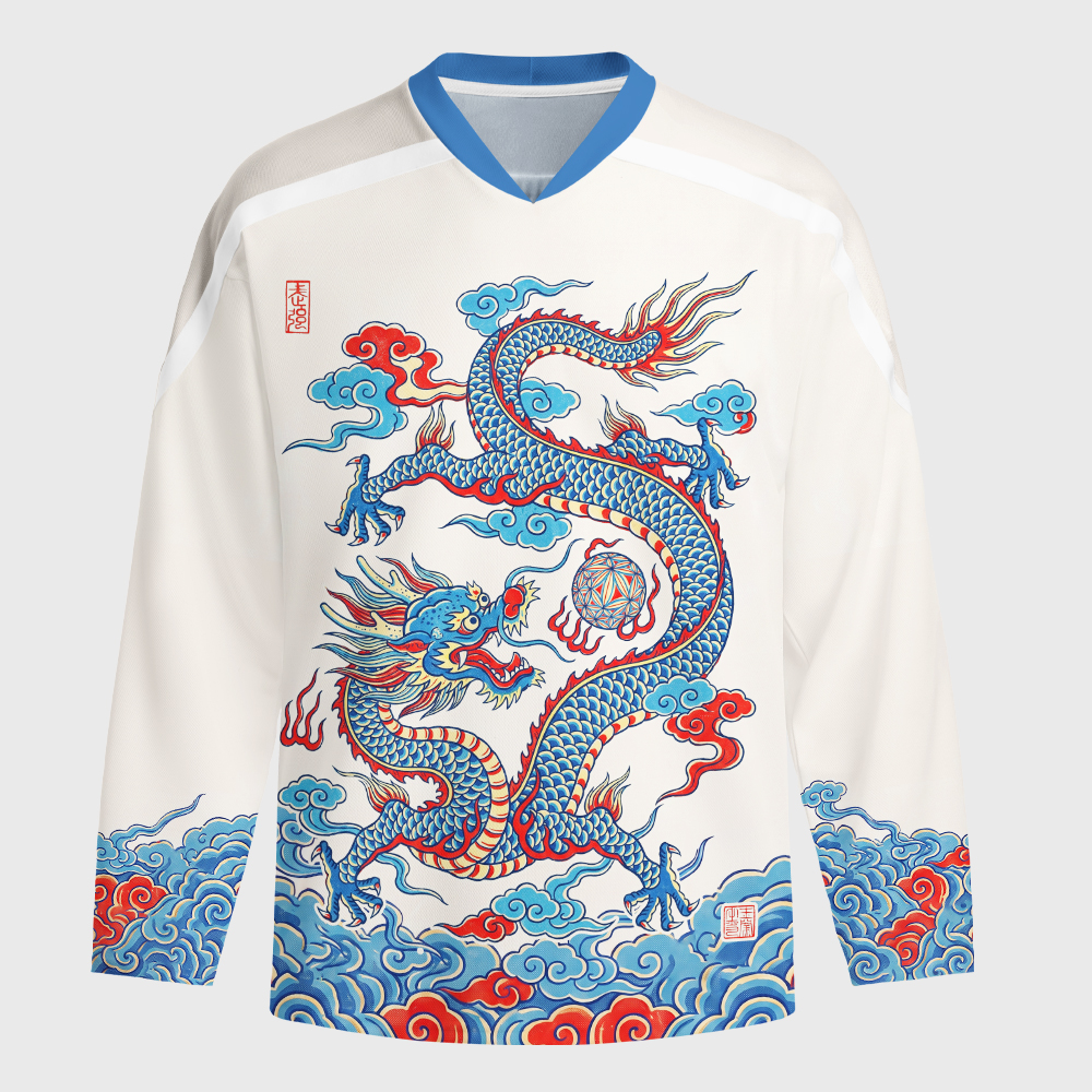 Tokyo-Tiger Traditional Oriental Dragon Cloud Long-Sleeve Hockey Jersey