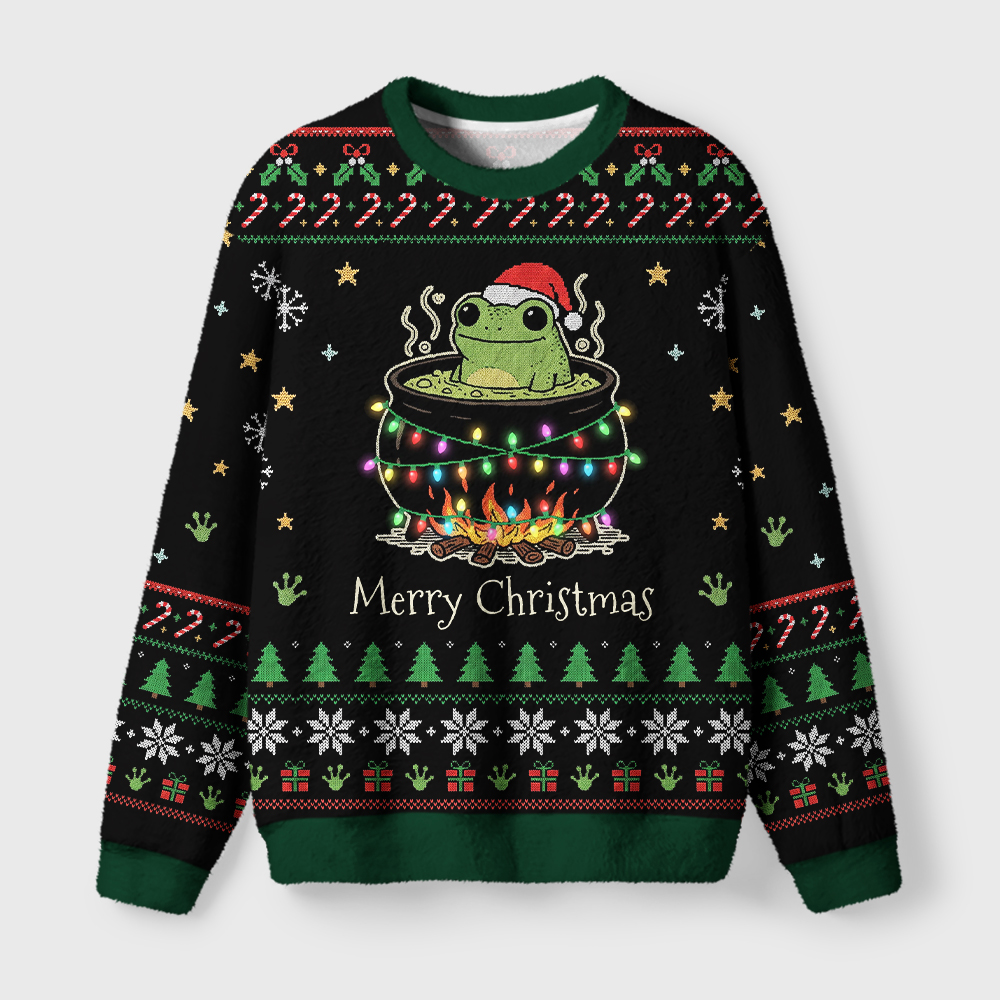 Tokyo-Tiger Funny Frog In A Pot Meme Fuzzy Christmas Ugly Sweatshirt