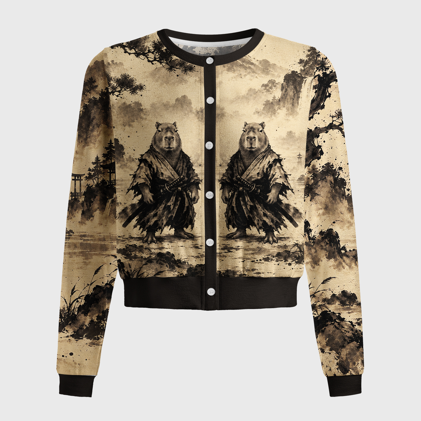 Tokyo-Tiger Calm Blade Capybara Samurai Women's Lightweight Cardigan