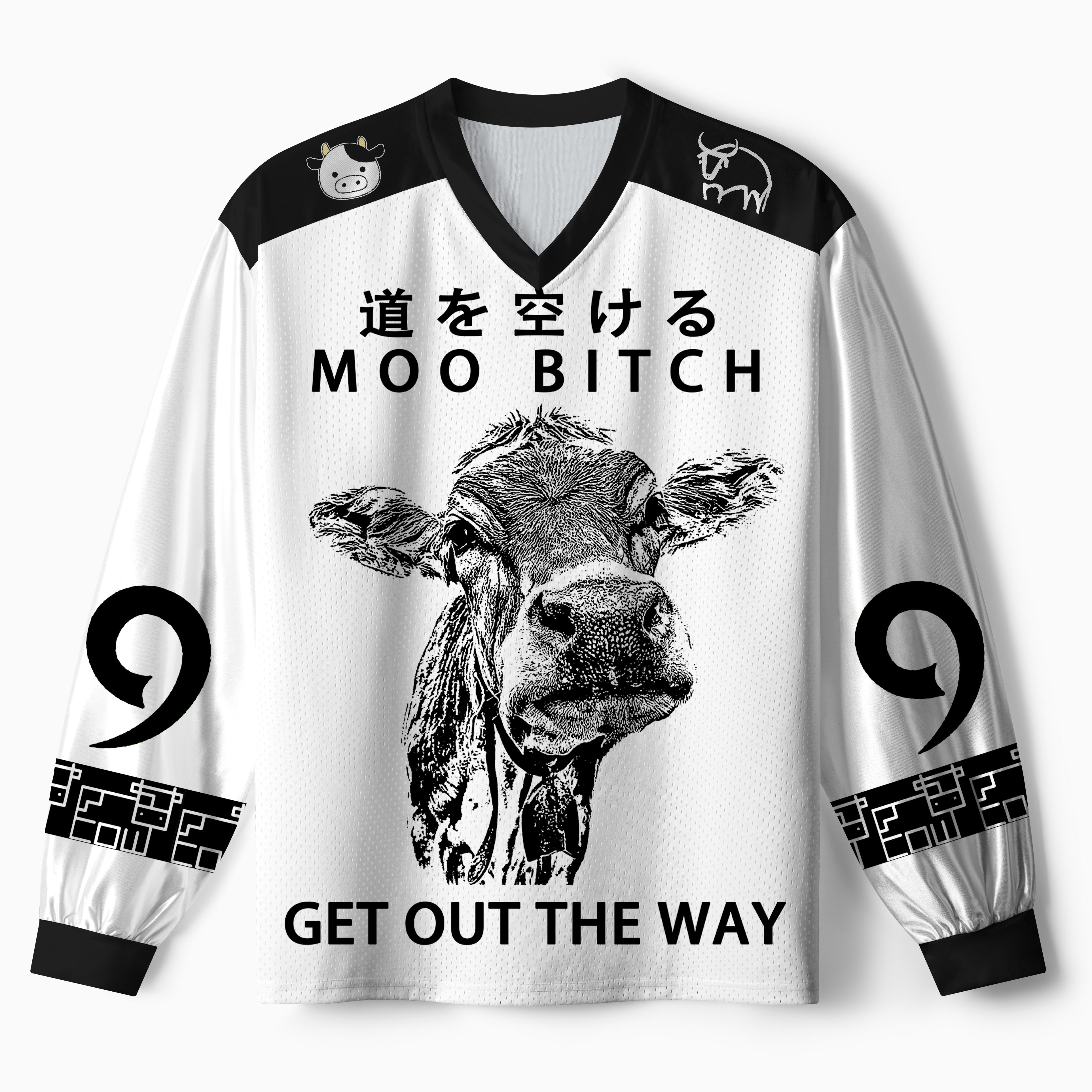 Tokyo-Tiger Funny Cow：Moo Bitch Get Out The Way Paneled Long Sleeve Jersey