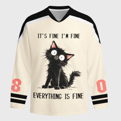 Tokyo-Tiger It's Fine Black Cat Meme Long-Sleeve Hockey Jersey