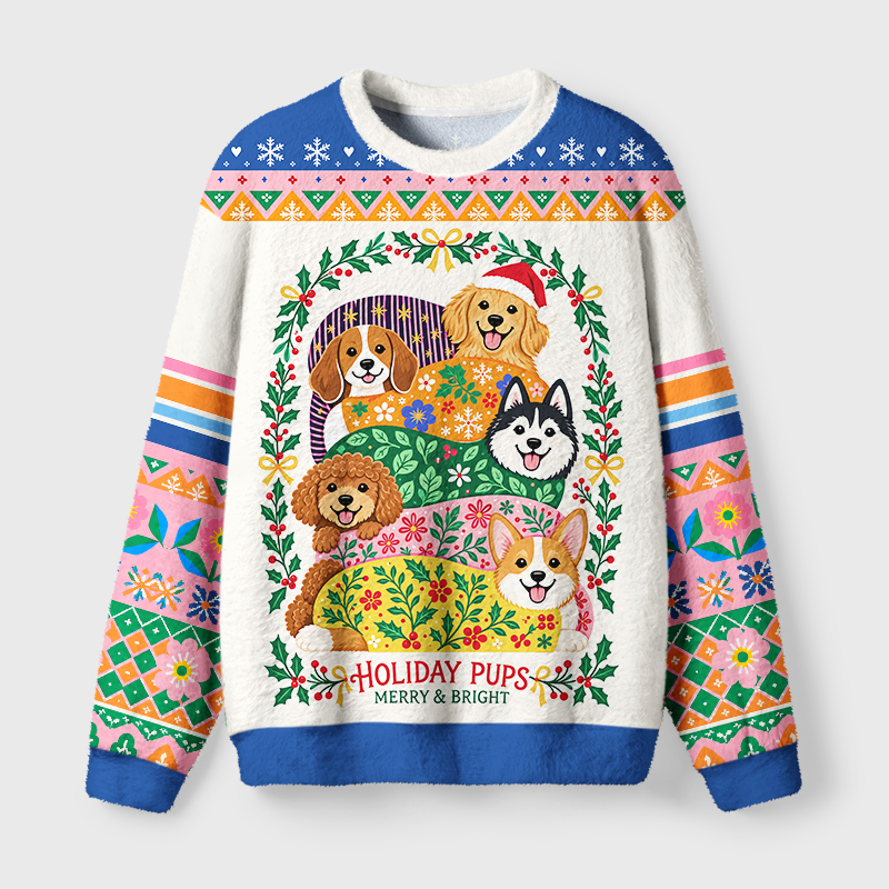 Tokyo-Tiger Christmas Dogs Of Joy Fuzzy Christmas Ugly Sweatshirt