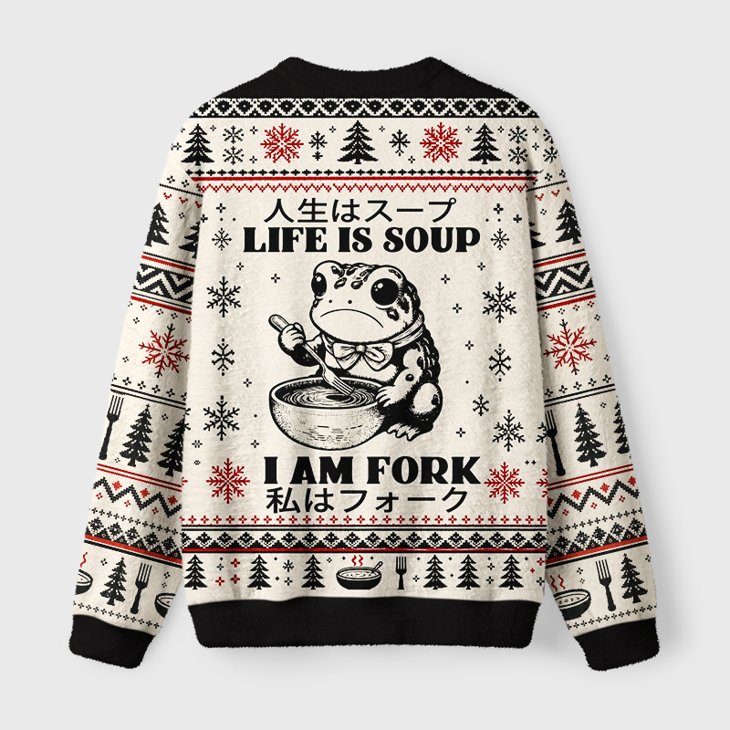 Tokyo-Tiger Confused Frog In Life’s Soup Fuzzy Christmas Ugly Sweatshirt
