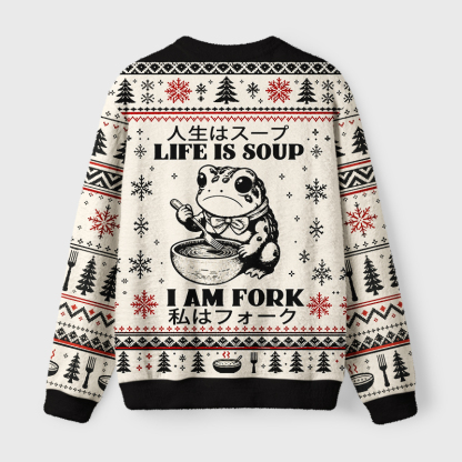 Tokyo-Tiger Confused Frog In Life’s Soup Fuzzy Christmas Ugly Sweatshirt