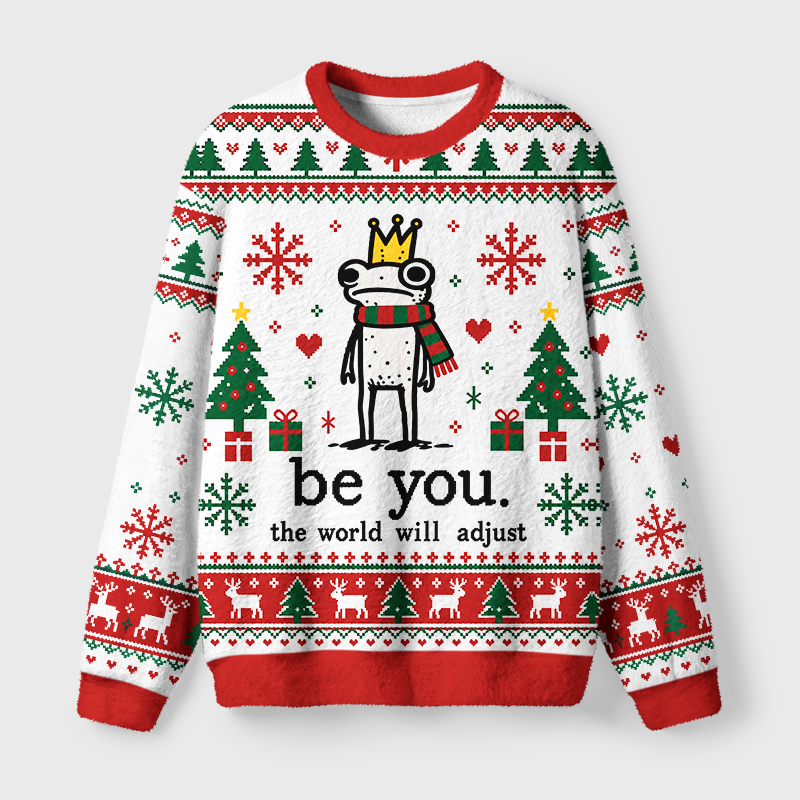 Tokyo-Tiger Crown Frog Stays True To Self Fuzzy Christmas Ugly Sweatshirt