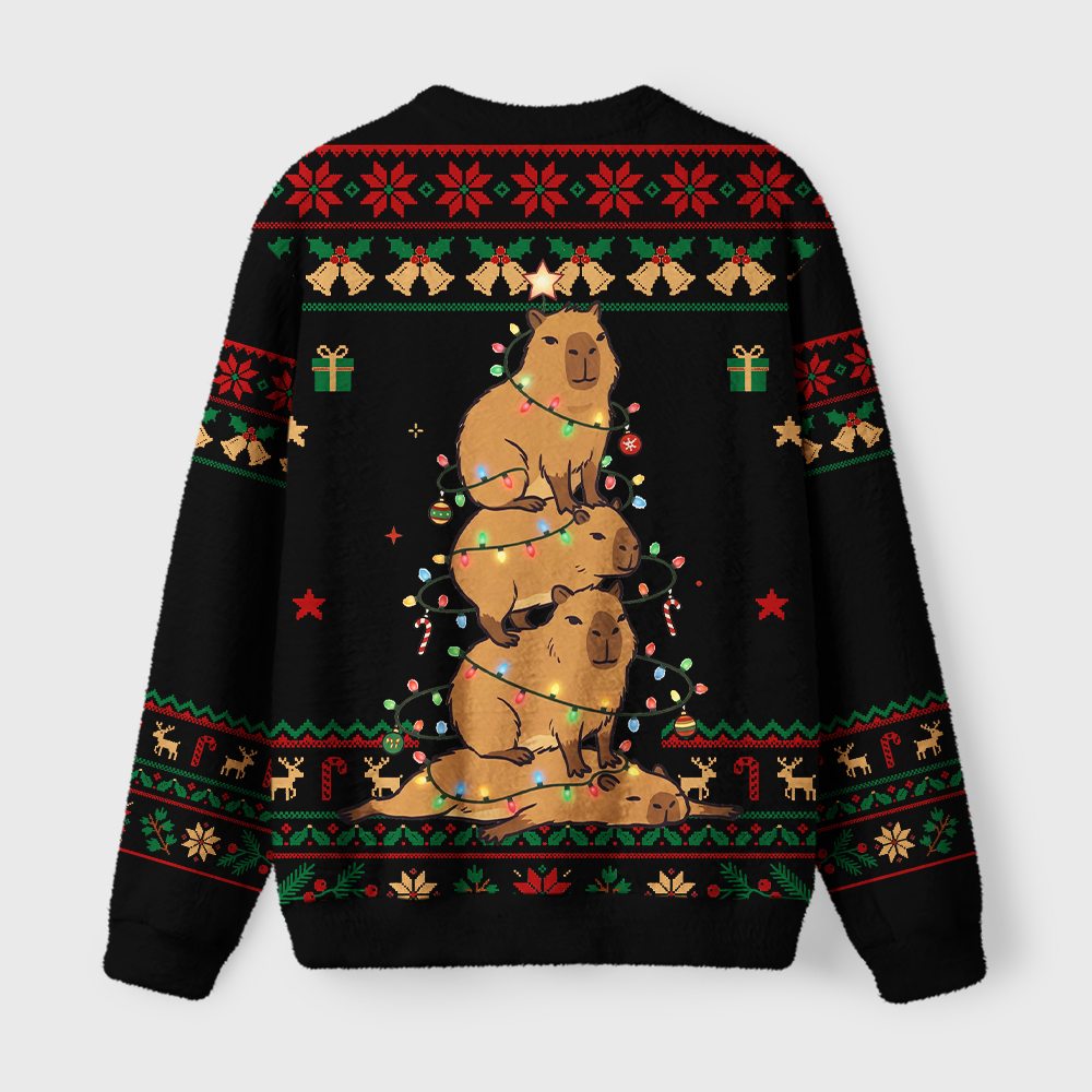 Tokyo-Tiger Chill Stack Capybara Meme Fuzzy Christmas Ugly Sweatshirt