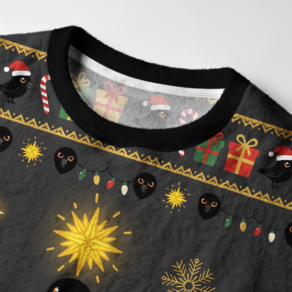 Tokyo-Tiger Crow Christmas Tree Fuzzy Christmas Ugly Sweatshirt