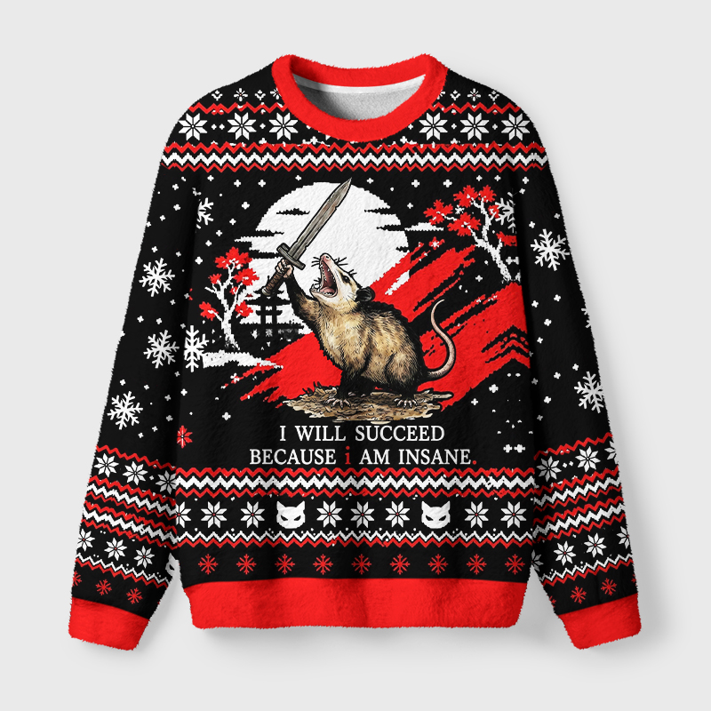 Tokyo-Tiger Funny Warrior Opossum Meme Fuzzy Christmas Ugly Sweatshirt