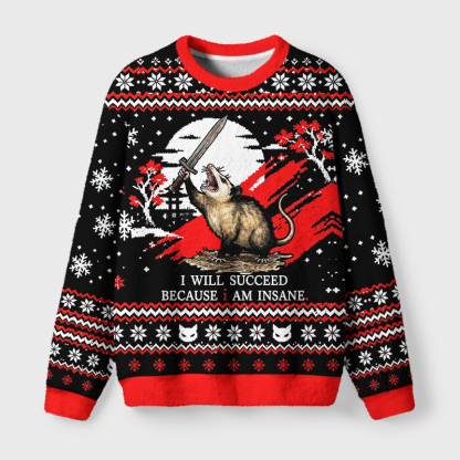 Tokyo-Tiger Funny Warrior Opossum Meme Fuzzy Christmas Ugly Sweatshirt