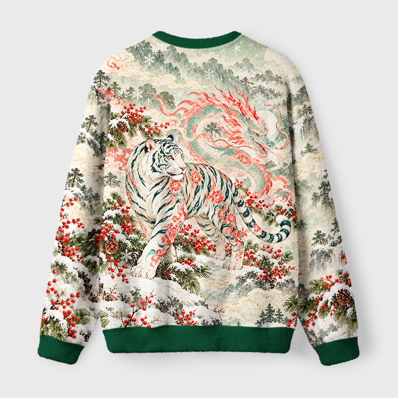 Tokyo-Tiger White Tiger And The Dragon Christmas Ugly Sweatshirt