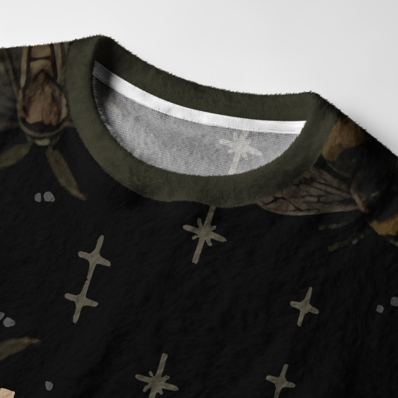 Tokyo-Tiger Retro Woodland Flora Bug Fuzzy Christmas Ugly Sweatshirt
