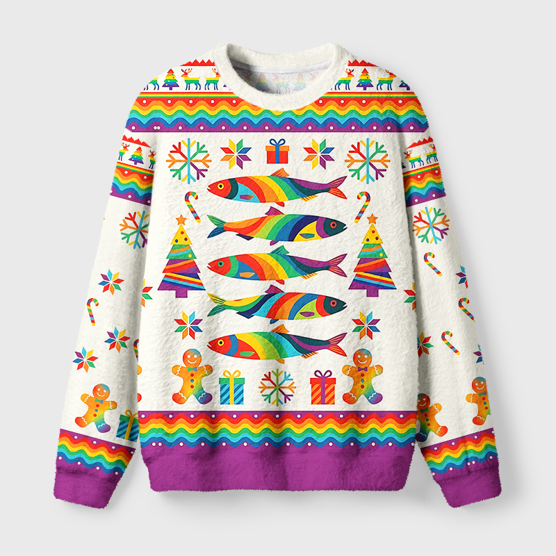 Tokyo-Tiger Bright Colorful Fish Fuzzy Christmas Ugly Sweatshirt