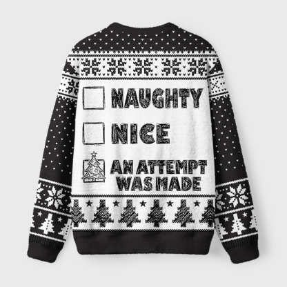 Tokyo-Tiger Santa Checklist Funny Meme Fuzzy Christmas Ugly Sweatshirt