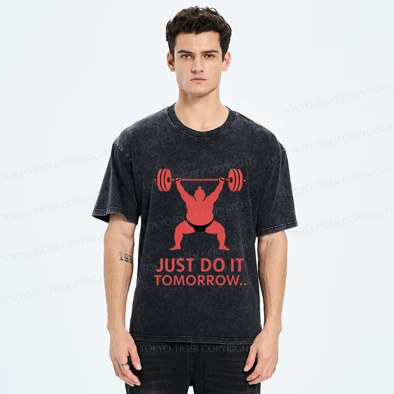Tokyo-Tiger Sumo Wrestler Lifting Weights Washed T-Shirt