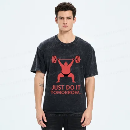 Tokyo-Tiger Sumo Wrestler Lifting Weights Washed T-Shirt