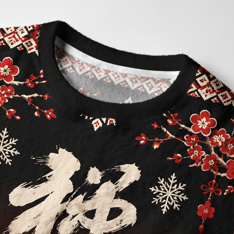 Tokyo-Tiger Plum Blossom&Zen Fuji Mountain Japanese Fuzzy Christmas Ugly Sweatshirt
