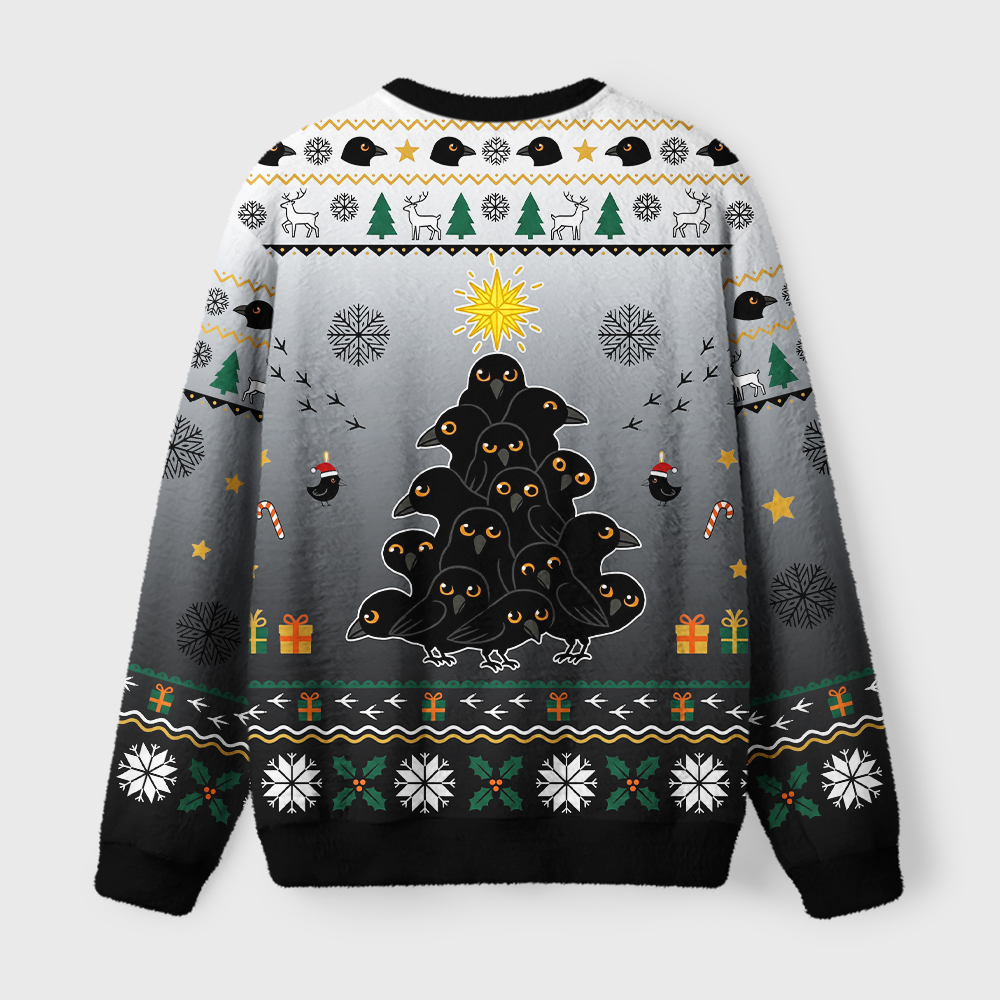 Tokyo-Tiger Crow Christmas Tree Two Fuzzy Christmas Ugly Sweatshirt